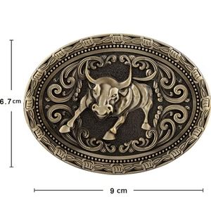 New gold oval bull rodeo western belt buckle approximately 3.75 "